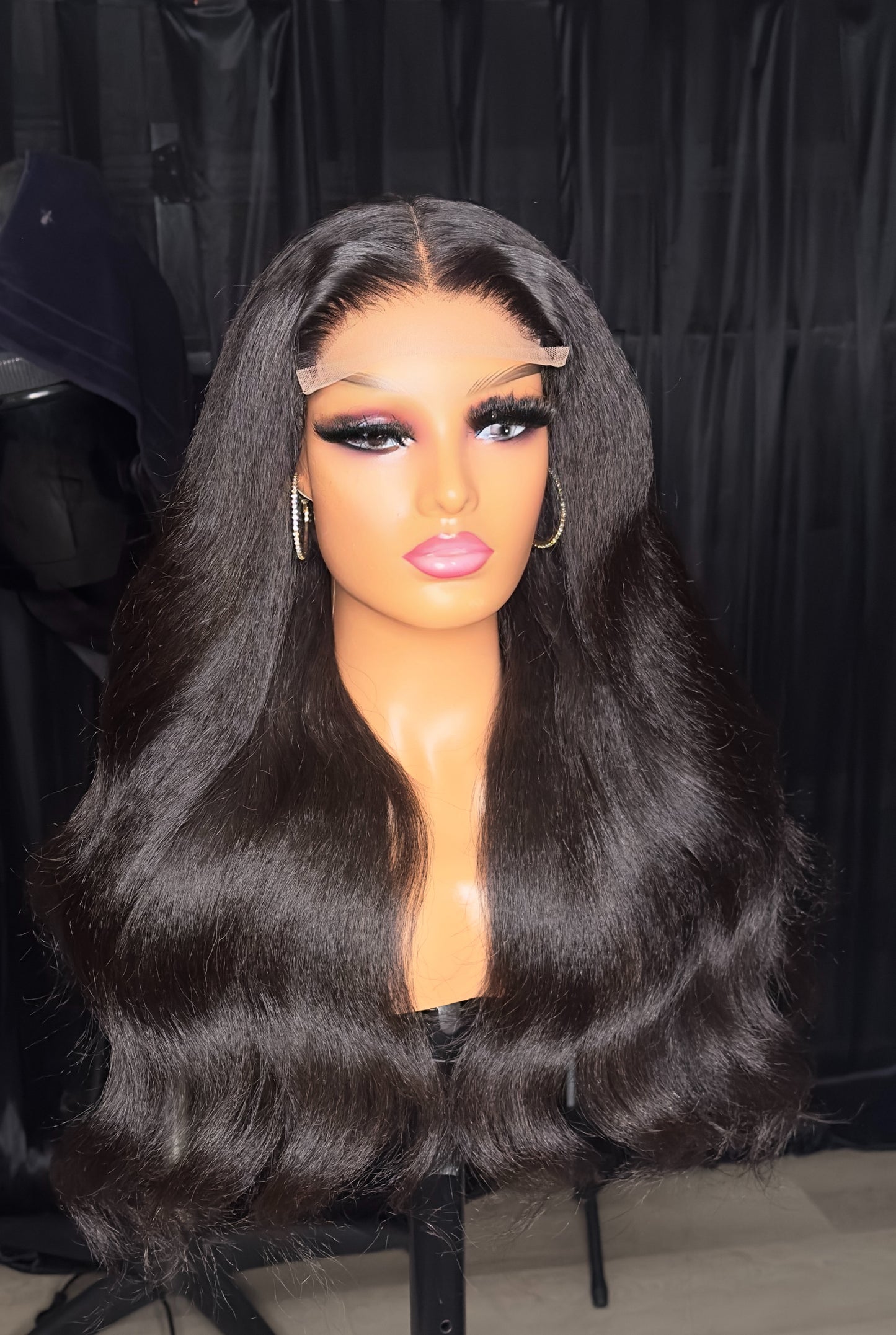 22” raw hair Kinky Straight Natural Black Luxury HD Wig