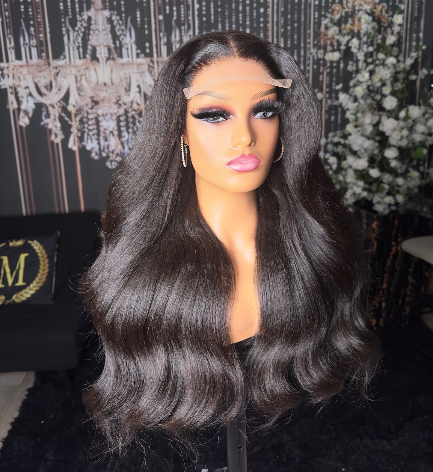 22” raw hair Kinky Straight Natural Black Luxury HD Wig