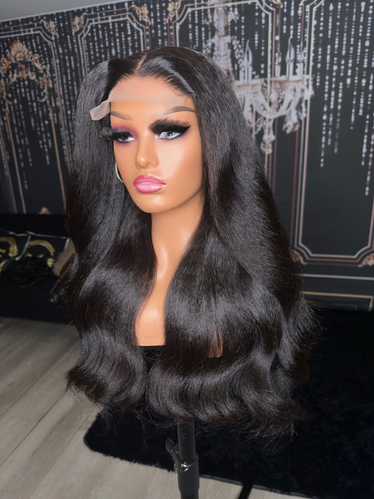 22” raw hair Kinky Straight Natural Black Luxury HD Wig
