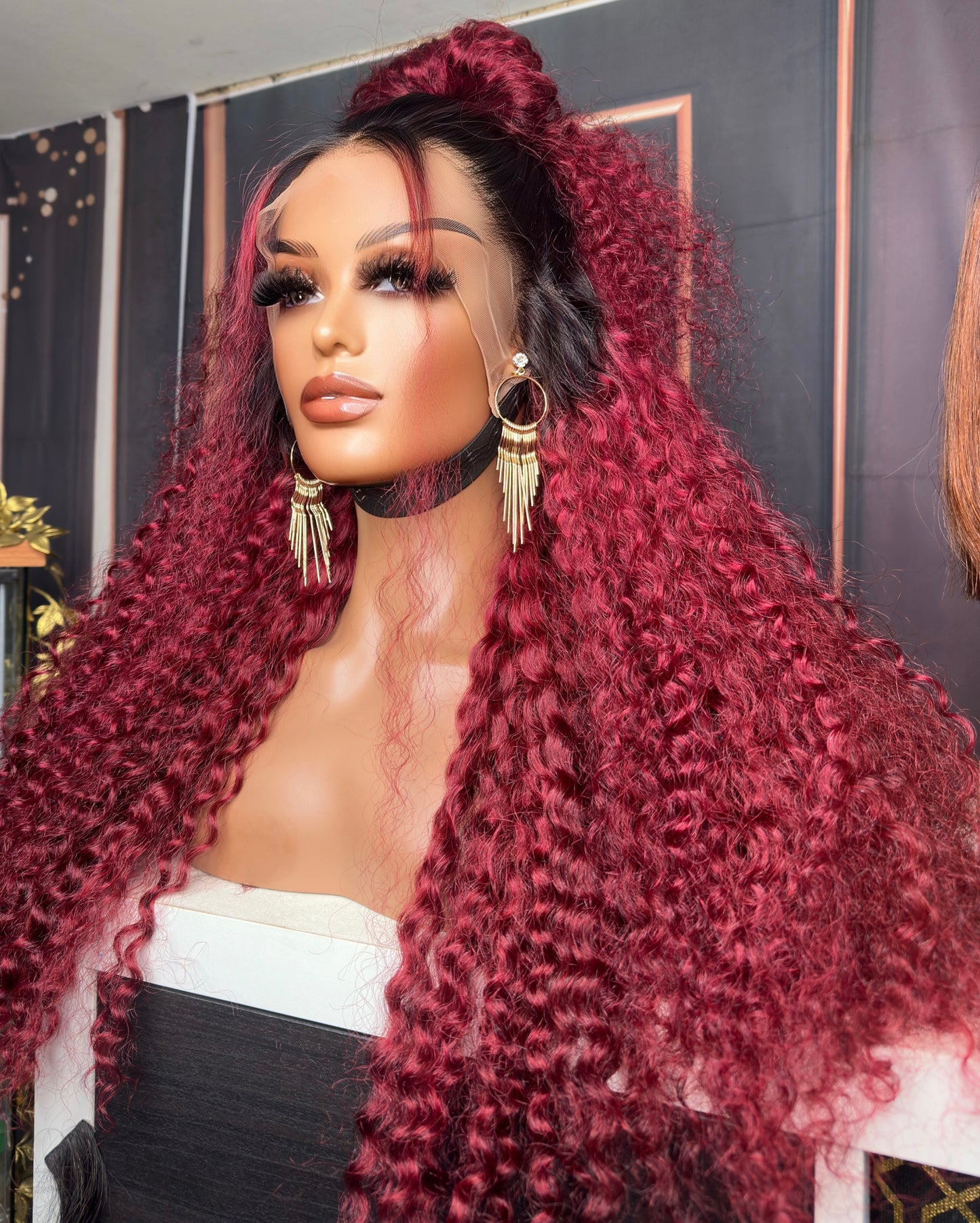 22” deep wave Burgundy transparent