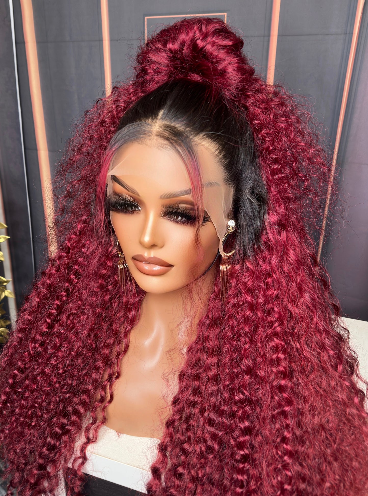 22” deep wave Burgundy transparent