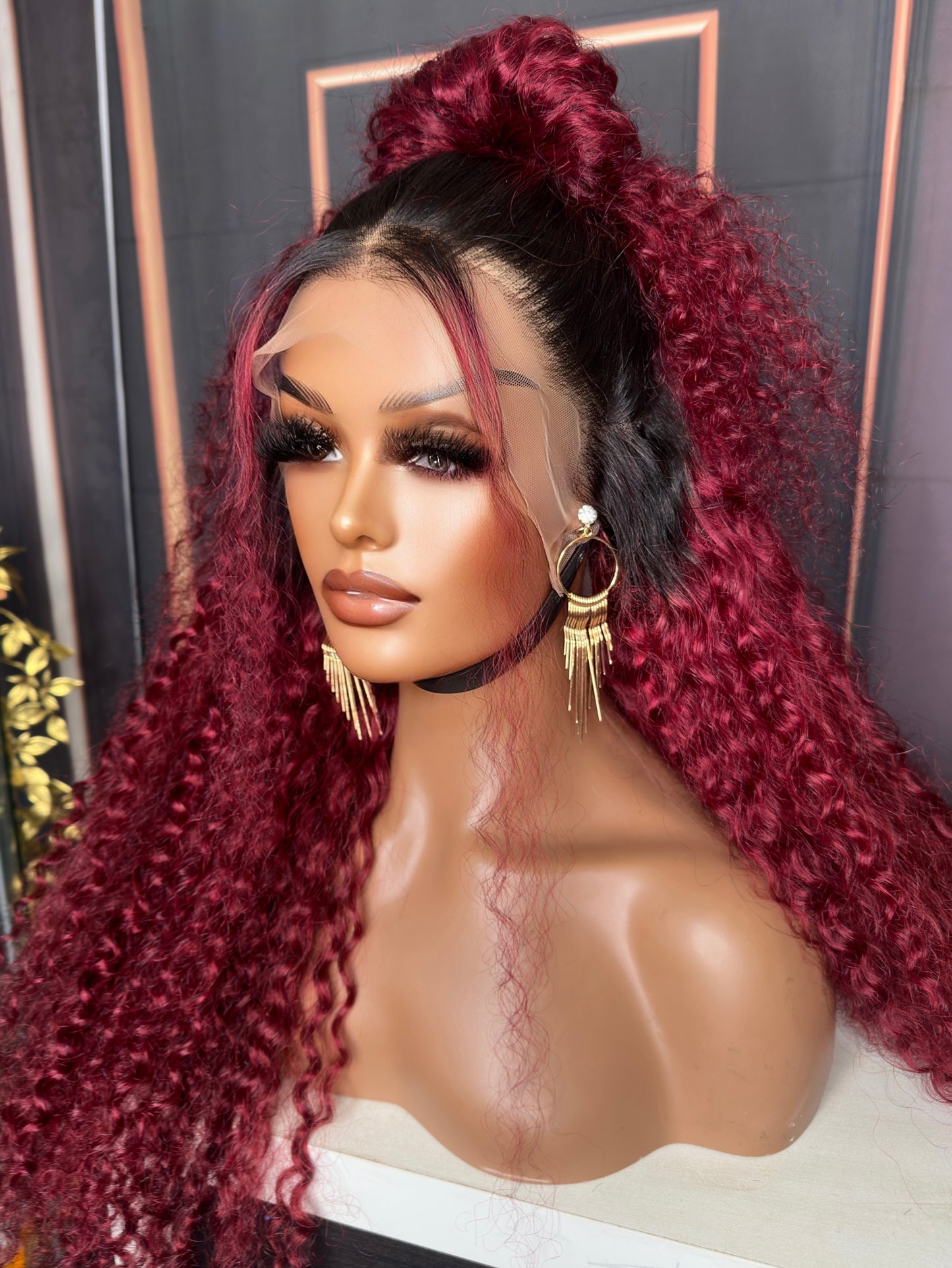 22” deep wave Burgundy transparent